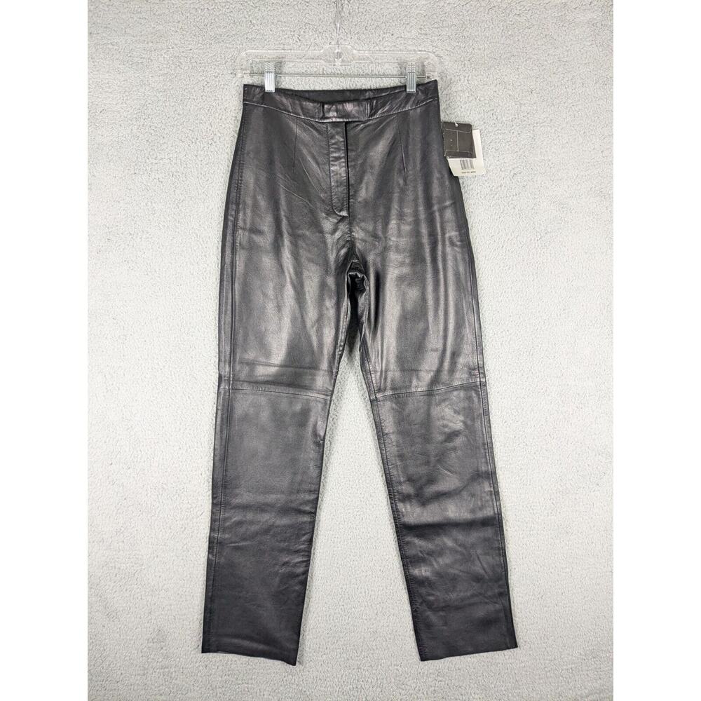 JLC New York Pants Women's 6 Black Leather Straight Leg Lined Chic City Designer